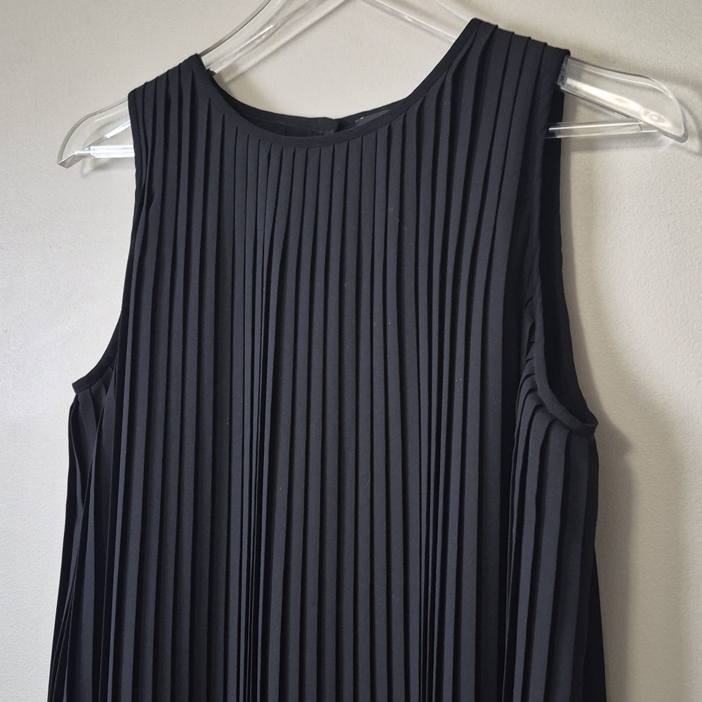 Eileen Fisher Accordian Pleated Sleeveless Shift Dress, Black, Size XS - Picture 4 of 12